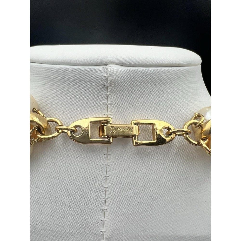 Napier Vintage Gold Tone Faux Pearl Twisted Ribbon Choker Old Money - Picture 5 of 7